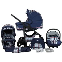 10tlg. Set: Kombi Kinderwagen "Capri" In Blau/Gestreift