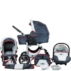 10tlg. Set: Kombi Kinderwagen "Capri" In Grau