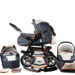 10tlg. Set: Kombi Kinderwagen "Milano" In Grau/Beige