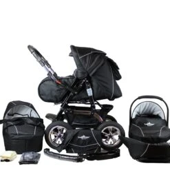 10tlg. Set: Kombi Kinderwagen "Milano" In Schwarz