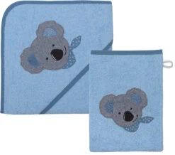 Kapuzen-Badetuch & Waschhandschuh Koala, Blau, 80x80 Cm