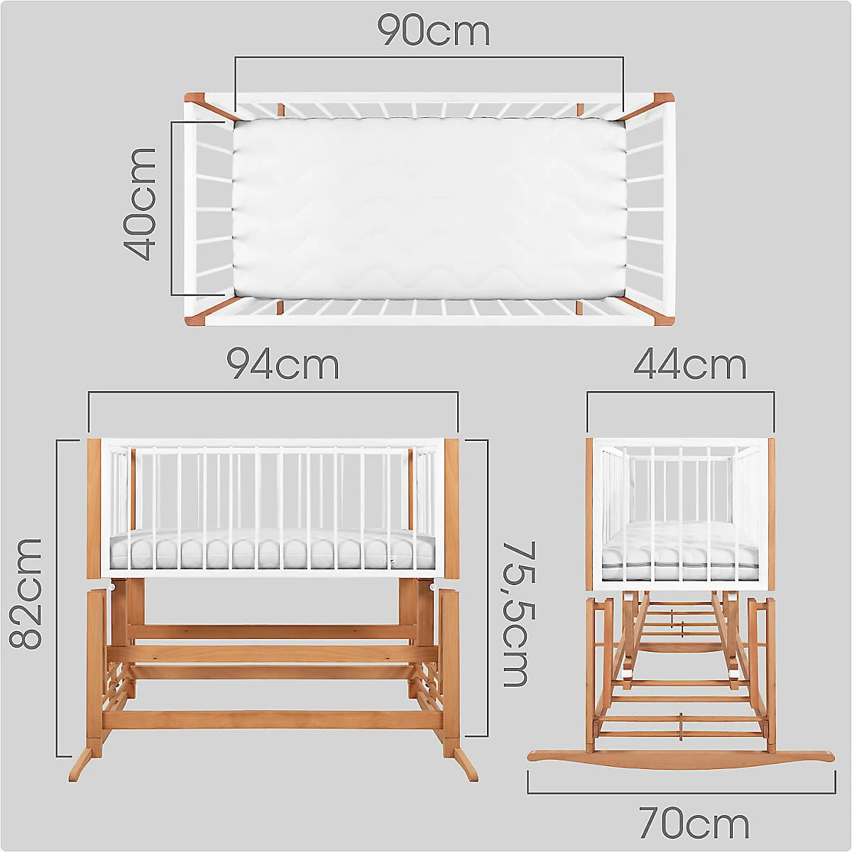 Moderne Dreamer Premium Babywiege Aus Holz, Weiß/buche 8 Moderne Dreamer Premium Babywiege Aus Holz, Weiß/buche – Bild 6