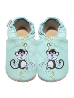 Leder-Krabbelschuhe "Affen" In Mint