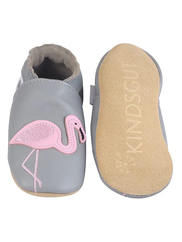 Leder-Krabbelschuhe "Flamingo" In Grau 4 Leder-Krabbelschuhe "Flamingo" In Grau – Bild 2