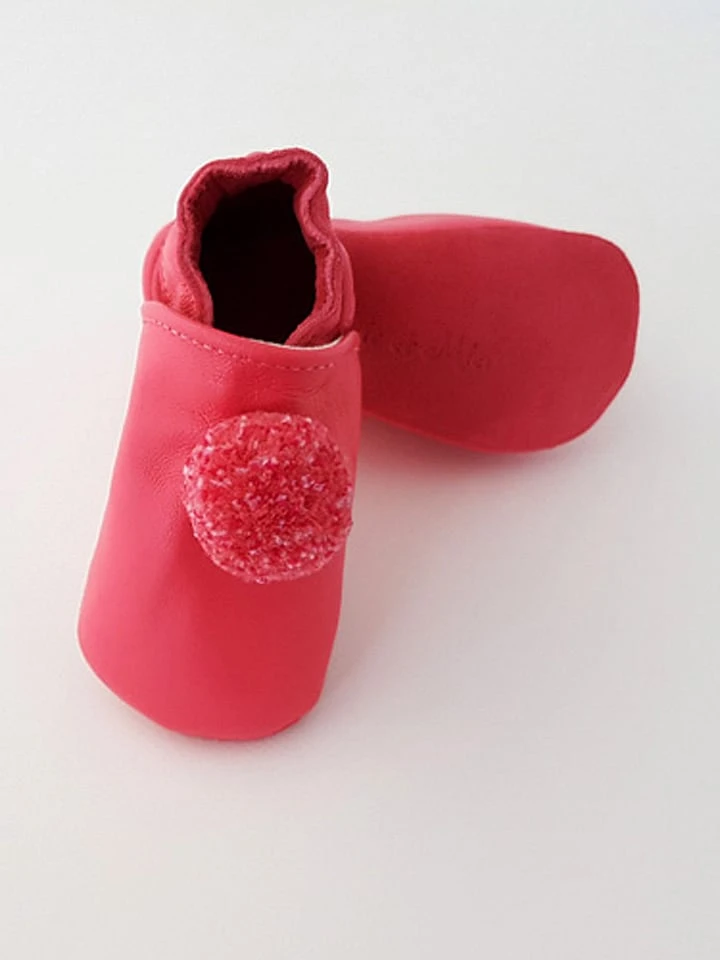Leder-Krabbelschuhe "Pompons" In Fuchsia 4 Leder-Krabbelschuhe "Pompons" In Fuchsia – Bild 2