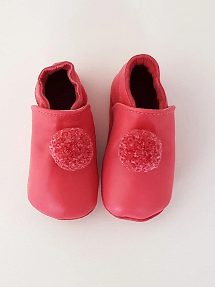 Leder-Krabbelschuhe "Pompons" In Fuchsia 6 Leder-Krabbelschuhe "Pompons" In Fuchsia – Bild 4