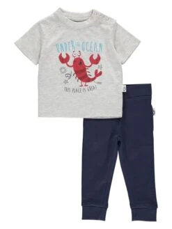 2tlg. Outfit In Hellgrau/ Dunkelblau