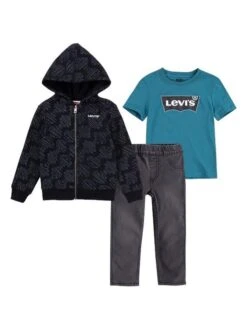 3tlg. Outfit In Schwarz/ Grau/ Petrol