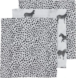 Mullwindeln - Zebra/Animal/Cheetah, 70 X 70 Cm, Schwarz, 3er Pack