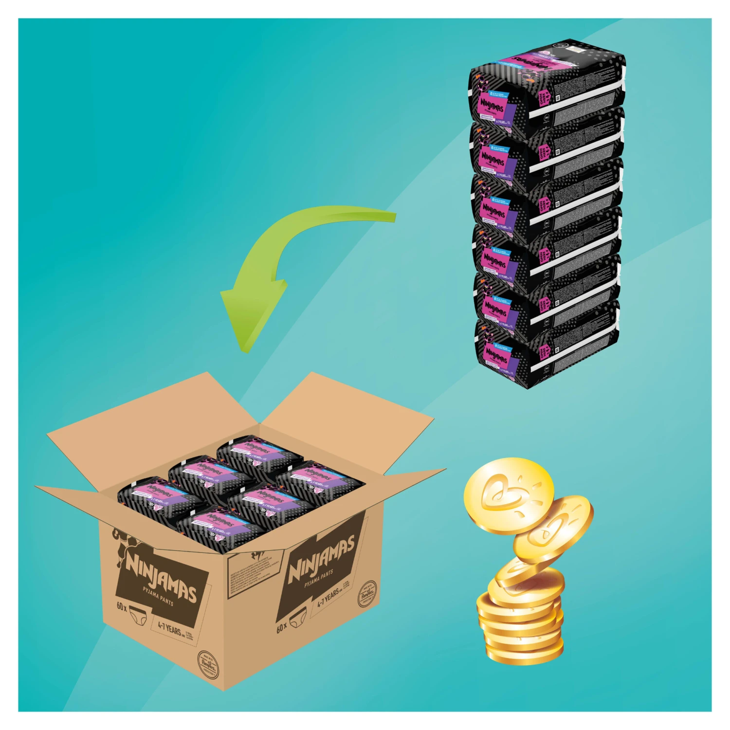 Pampers® Absorbierende Nachthöschen, 60 Stück, 4-7 Jahre In Pink 4 Pampers® Absorbierende Nachthöschen, 60 Stück, 4-7 Jahre In Pink – Bild 2