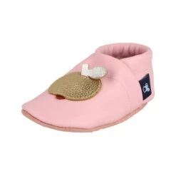 Krabbelschuhe / Lederpuschen Mit Apfel In Rosa / Gold