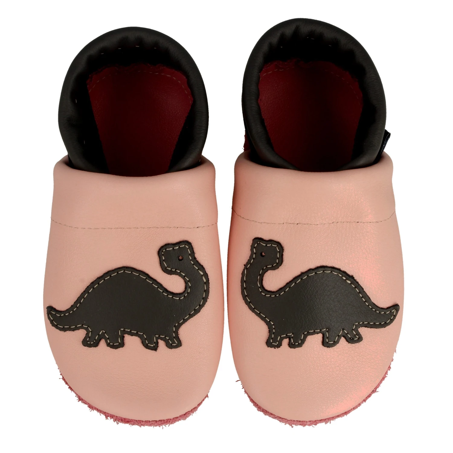 Krabbelschuhe / Lederpuschen Mit Dinosaurier In Rosa / Grau 4 Krabbelschuhe / Lederpuschen Mit Dinosaurier In Rosa / Grau – Bild 2