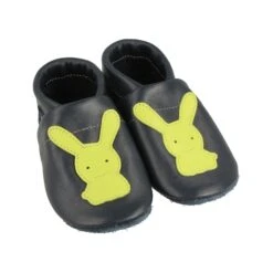 Krabbelschuhe / Lederpuschen Mit Hase In Blau / Apfelgrün