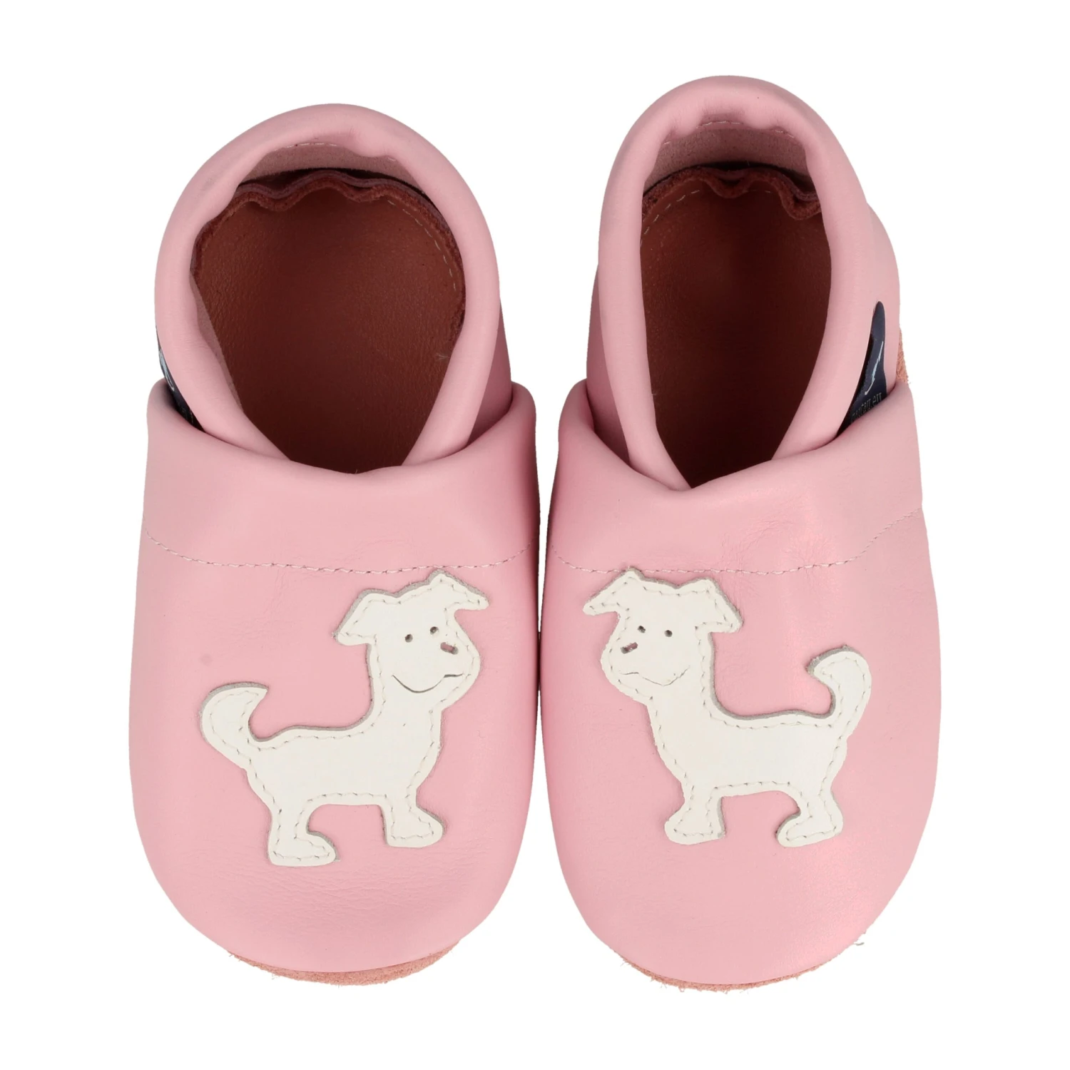Krabbelschuhe / Lederpuschen Mit Hund In Rosa / Weiß 4 Krabbelschuhe / Lederpuschen Mit Hund In Rosa / Weiß – Bild 2