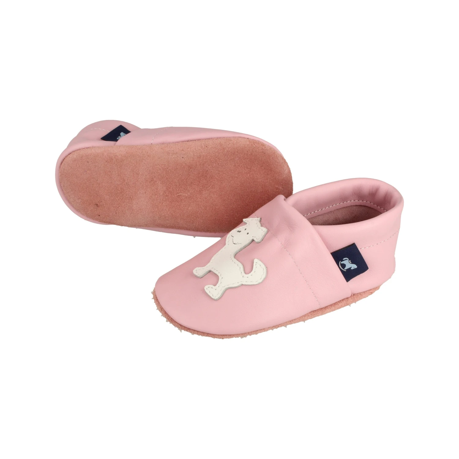 Krabbelschuhe / Lederpuschen Mit Hund In Rosa / Weiß 5 Krabbelschuhe / Lederpuschen Mit Hund In Rosa / Weiß – Bild 3