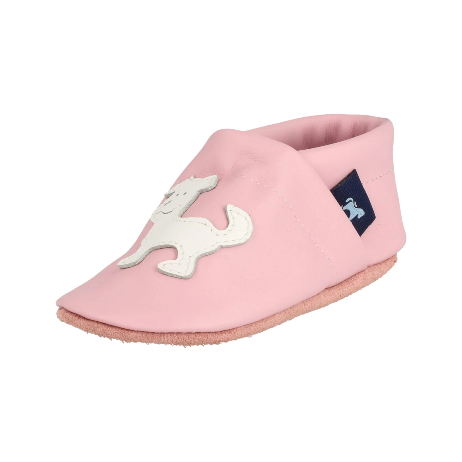 Krabbelschuhe / Lederpuschen Mit Hund In Rosa / Weiß 6 Krabbelschuhe / Lederpuschen Mit Hund In Rosa / Weiß – Bild 4