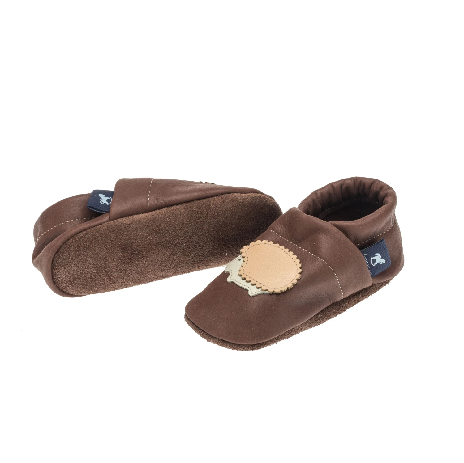 Krabbelschuhe / Lederpuschen Mit Igel In Dunkelbraun / Beige 4 Krabbelschuhe / Lederpuschen Mit Igel In Dunkelbraun / Beige – Bild 2