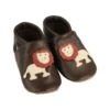 Krabbelschuhe / Lederpuschen Mit Löwe In Dunkelbraun / Beige