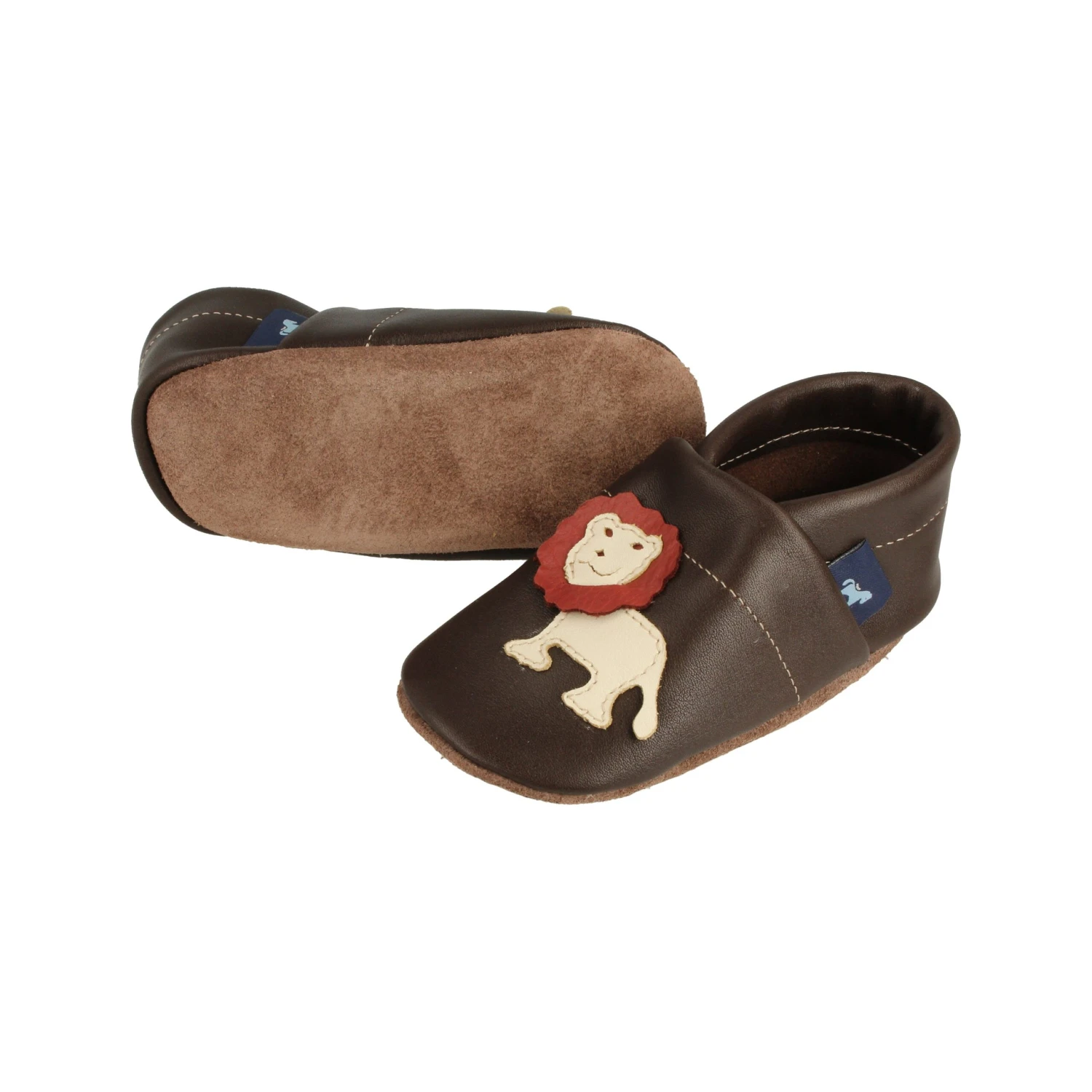 Krabbelschuhe / Lederpuschen Mit Löwe In Dunkelbraun / Beige 5 Krabbelschuhe / Lederpuschen Mit Löwe In Dunkelbraun / Beige – Bild 3