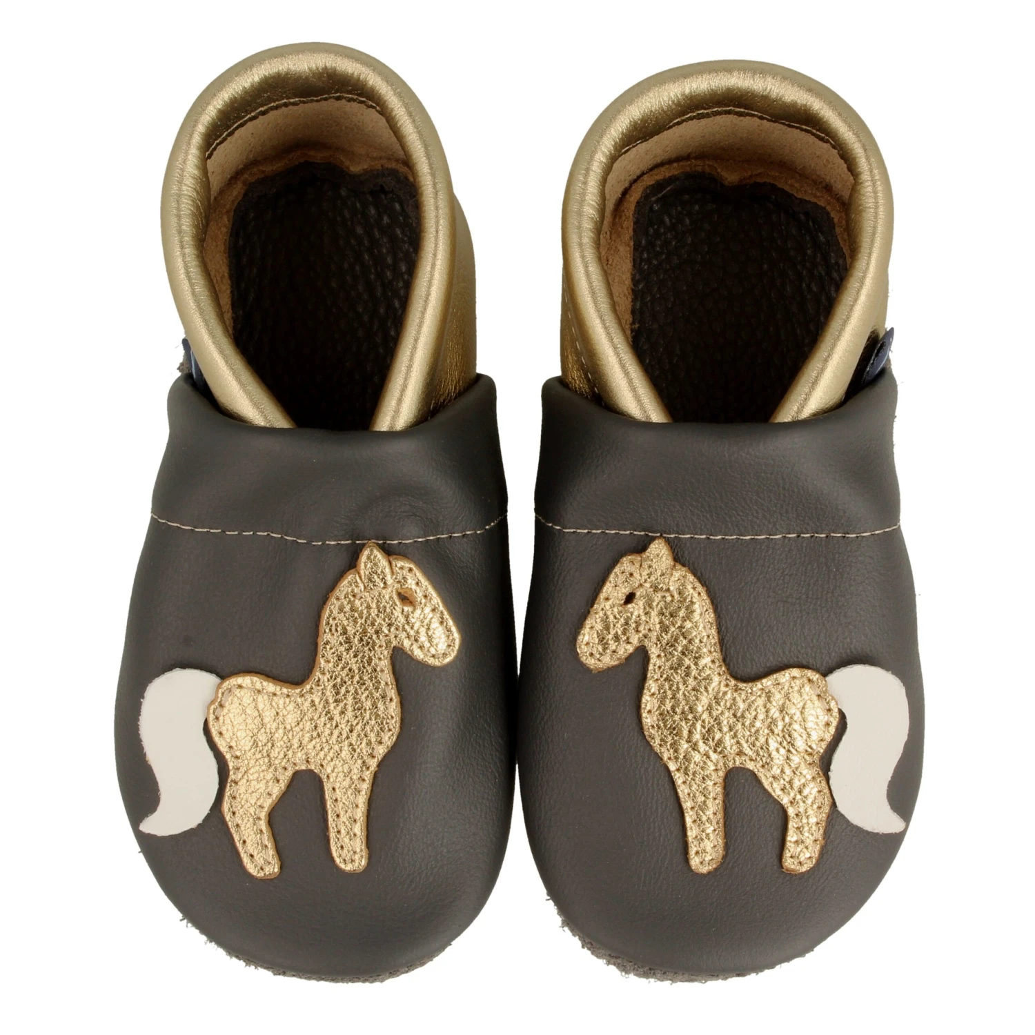 Krabbelschuhe / Lederpuschen Mit Pferd In Grau / Gold 4 Krabbelschuhe / Lederpuschen Mit Pferd In Grau / Gold – Bild 2
