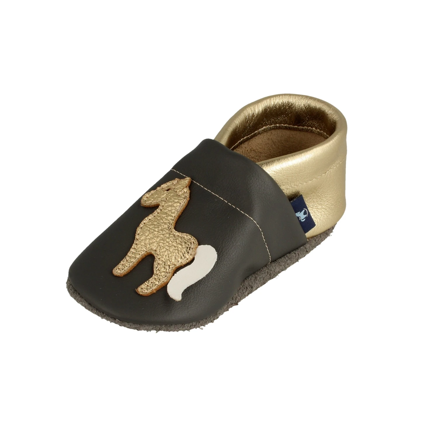 Krabbelschuhe / Lederpuschen Mit Pferd In Grau / Gold 6 Krabbelschuhe / Lederpuschen Mit Pferd In Grau / Gold – Bild 4