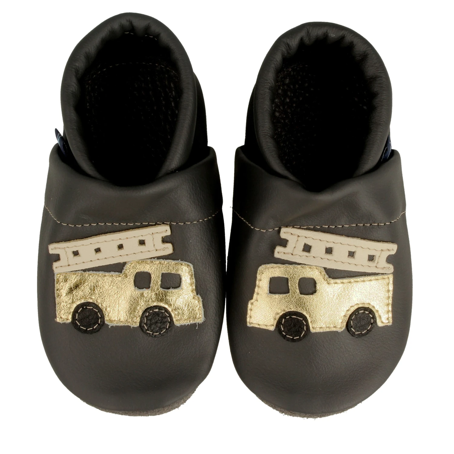 Lauflernschuhe / Lederpuschen Mit Feuerwehr In Grau / Gold 4 Lauflernschuhe / Lederpuschen Mit Feuerwehr In Grau / Gold – Bild 2