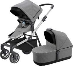 Thule Sleek + Bassinet, Stadtbuggy Mit Kinderkörbchen, Grey Melange