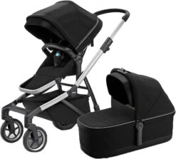 Thule Sleek + Bassinet, Stadtbuggy Mit Kinderkörbchen, Midnight Black