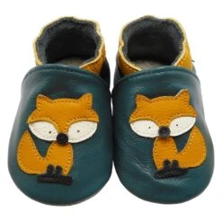 Leder-Krabbelschuhe "Fuchs Mit Schwanz" In Petrol